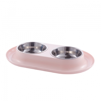 Simple stainless steel pet double bowl